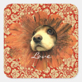 Love Sticker - Leuke Puppy gluren uit een Flower (Voorkant)