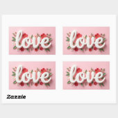 LOVE sticker met bloemetjes op roze achtergrond (Vel)