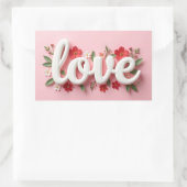 LOVE sticker met bloemetjes op roze achtergrond (Tas)