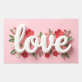LOVE sticker met bloemetjes op roze achtergrond