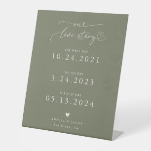 Love Story Hart Script Groene Trouwtijdlijn Reclamebord Met Voetstuk