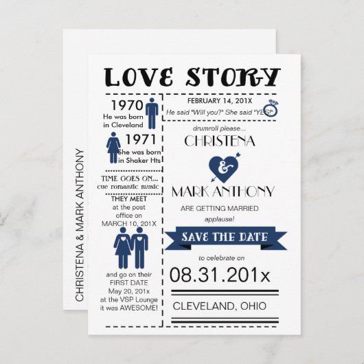 Love Story Save the Date Briefkaart (Nederlands: L (Voorkant / Achterkant)