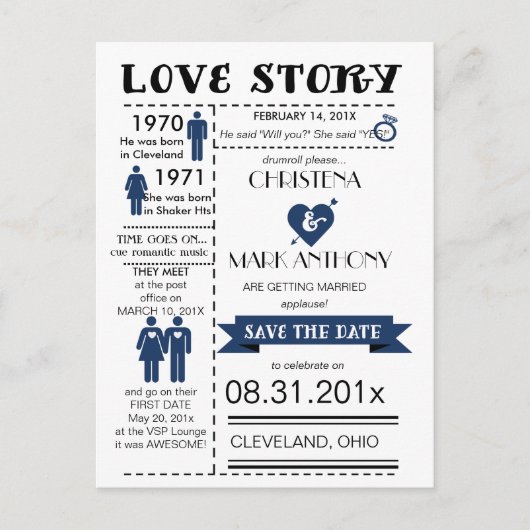 Love Story Save the Date Briefkaart (Nederlands: L (Voorkant)