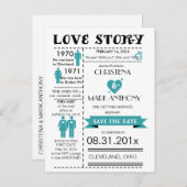 Love Story Save The Date Briefkaart (Robins Egg) (Voorkant / Achterkant)
