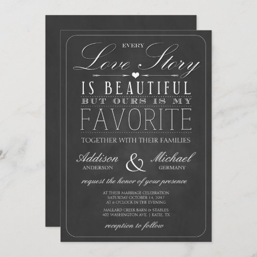 Love Story Typography | Chalkboard Weddenschap Kaart (Voorkant / Achterkant)