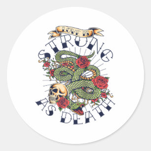 Love Strong As Death Skull Snake Red Roses Ronde Sticker