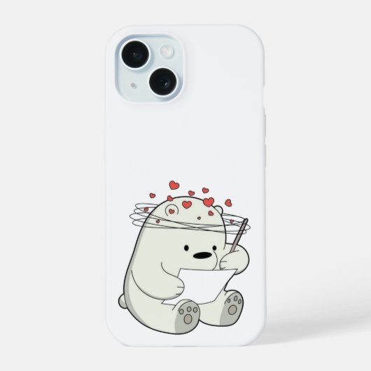 Love-Struck Beer Lezen – Schattigee Cartoon iPhone 15 Case (Achterkant)