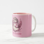 Love-Struck Cupido met Roze Bril en Bubble Gum Tweekleurige Koffiemok (Voorkant rechts)