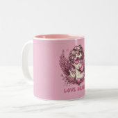 Love-Struck Cupido met Roze Bril en Bubble Gum Tweekleurige Koffiemok (Voorkant links)