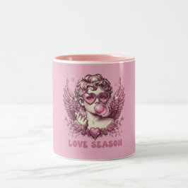 Love-Struck Cupido met Roze Bril en Bubble Gum Tweekleurige Koffiemok