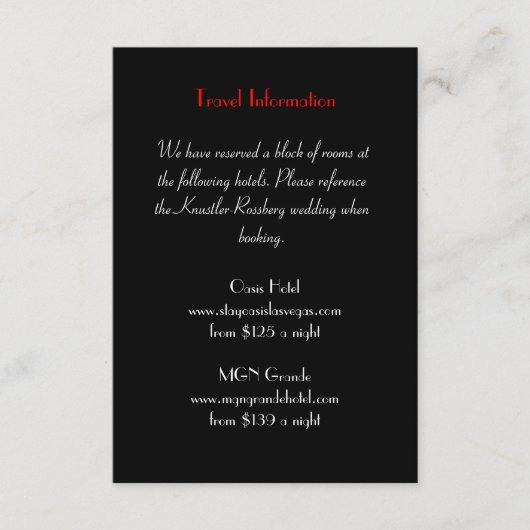 Love Struck Las Vegas Bruiloft Extra Info Kaart (Voorkant)