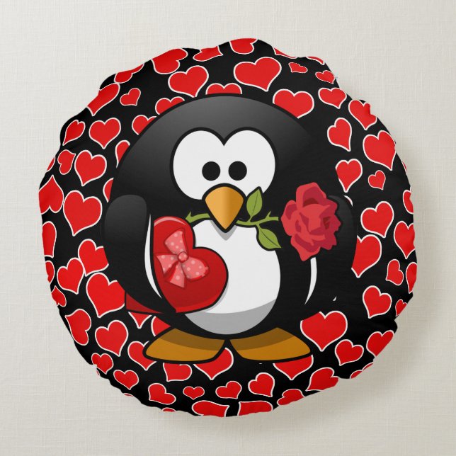 Love Struck Penguin Valentijn Rond Kussen (Achterkant)