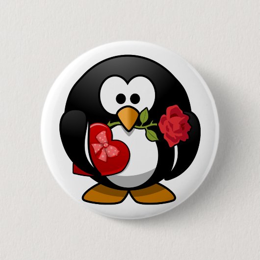 Love Struck Penguin with Valentijn Gifts Ronde Button 5,7 Cm (Voorkant)