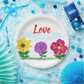 Love Summer Flowers Gele Paarse Roze Bloemen Papieren Bordje (Feest)