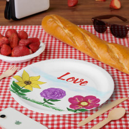 Love Summer Flowers Gele Paarse Roze Bloemen Papieren Bordje