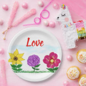 Love Summer Flowers Gele Paarse Roze Bloemen Papieren Bordje (Feest)