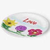 Love Summer Flowers Gele Paarse Roze Bloemen Papieren Bordje (Gekanteld)