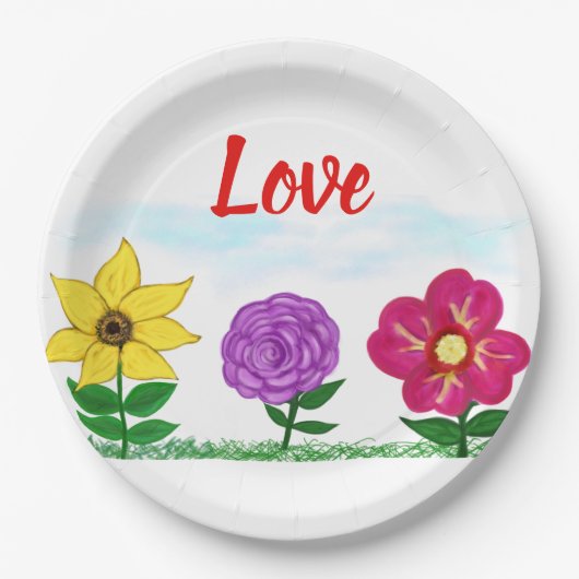 Love Summer Flowers Gele Paarse Roze Bloemen Papieren Bordje (Voorkant)