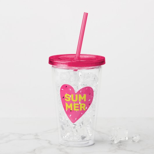 Love Summer Watermelon Heart Seeds Logo Pink Acryl Drinkbeker (Achterkant ijs)