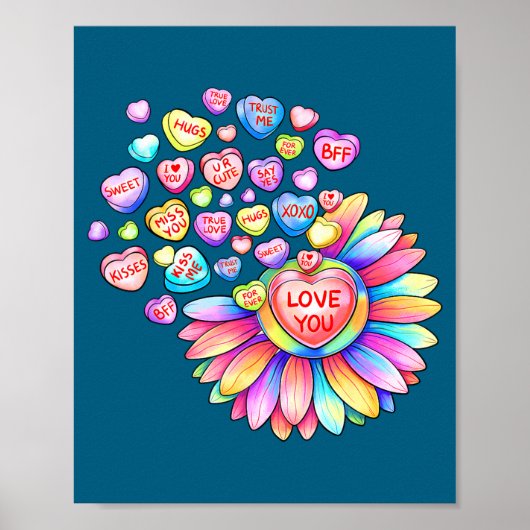 Love Sunflower Hearts Candy Valentines Day Womens  Poster (Voorkant)