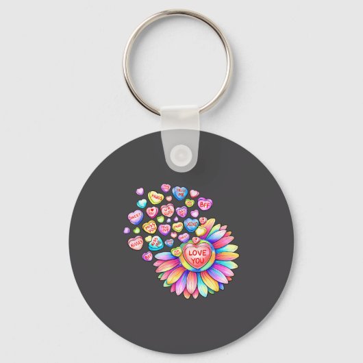 Love Sunflower Hearts Candy Valentines Day Womens  Sleutelhanger (Voorkant)