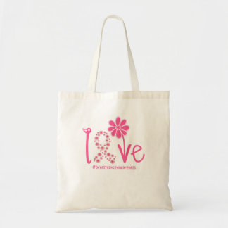 LOVE Sunflower Pink Ribbon Breast Cancer Awa Tote Bag
