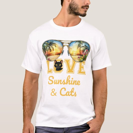 LOVE Sunshine & Katten | Tropical Black Cat Summer T-shirt (Voorkant)