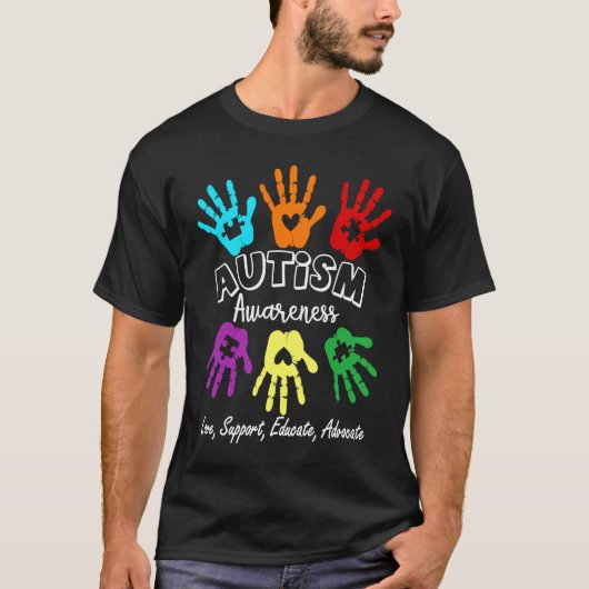 Love Support Educate Advocate Hands Puzzel Autisme T-shirt (Voorkant)