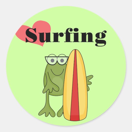 Love Surfing Frog T-shirts en geschenken Ronde Sticker (Voorkant)