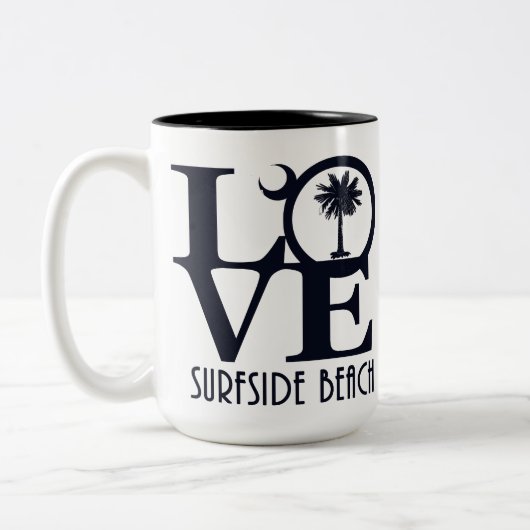 LOVE Surfside Beach SC 15oz Tweekleurige Koffiemok (Links)