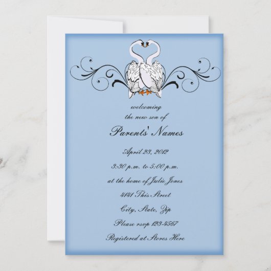 Love Swans Baby shower Invitation Kaart (Voorkant)