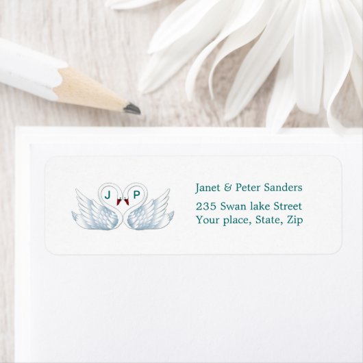 Love swans Monogram Return address Label (Insitu)