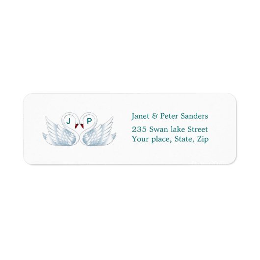 Love swans Monogram Return address Label (Voorkant)