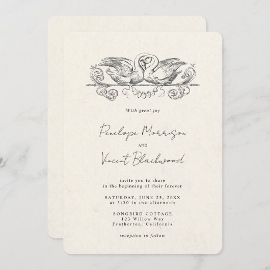 Love Swans Wedding Invitation Kaart (Voorkant / Achterkant)