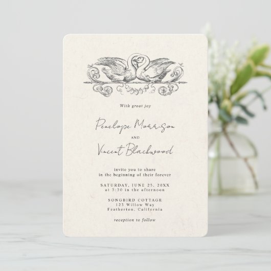Love Swans Wedding Invitation Kaart (Staand voorkant)