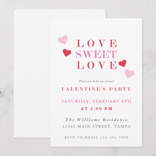 Love Sweet Love Valentijnsdag Party Kaart (Voorkant / Achterkant)