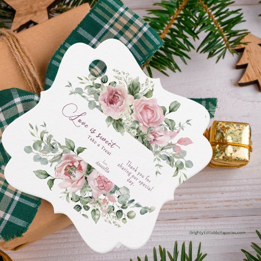 Love Sweet Neem een traktatie pioenrozen bruiloft  Bedankjes Labels