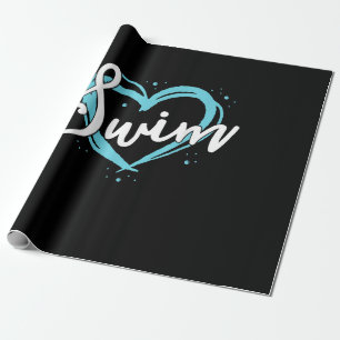Love Swimming Swim Team Heart Lover Blue Swimmer Cadeaupapier