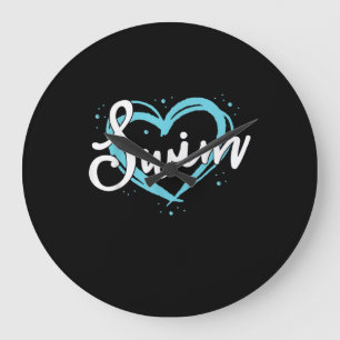 Love Swimming Swim Team Heart Lover Blue Swimmer Grote Klok