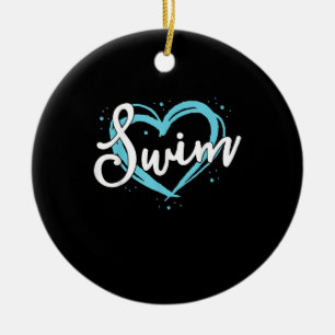 Love Swimming Swim Team Heart Lover Blue Swimmer Keramisch Ornament