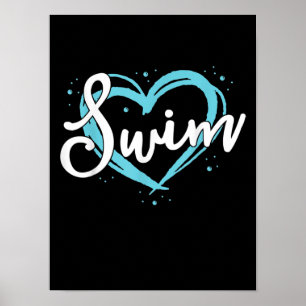 Love Swimming Swim Team Heart Lover Blue Swimmer Poster