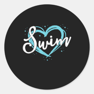 Love Swimming Swim Team Heart Lover Blue Swimmer Ronde Sticker