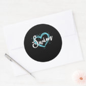 Love Swimming Swim Team Heart Lover Blue Swimmer Ronde Sticker (Envelop)