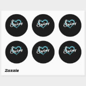 Love Swimming Swim Team Heart Lover Blue Swimmer Ronde Sticker (Vel)