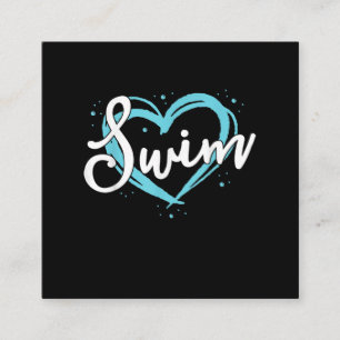 Love Swimming Swim Team Heart Lover Blue Swimmer Vierkante Visitekaartje