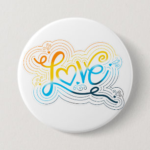 Love Swirl Doodle AroAce Pride vlag Lettering Ronde Button 7,6 Cm
