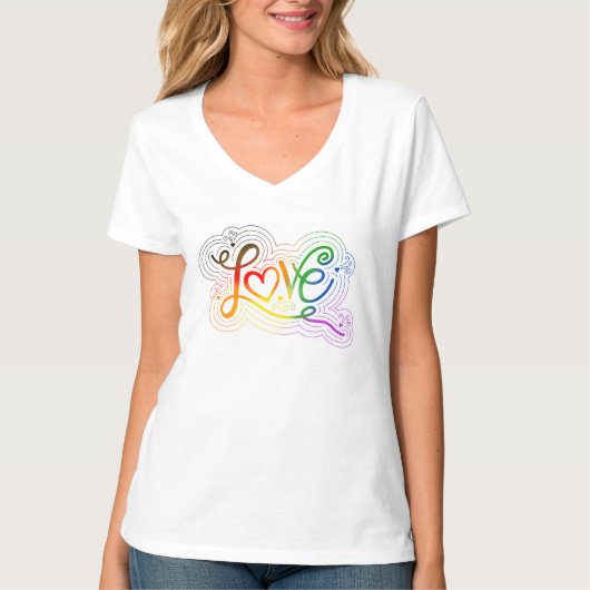 Love Swirl Doodle LGBTQ+ POC Pride Vlag Lettering T-shirt (Voorkant)