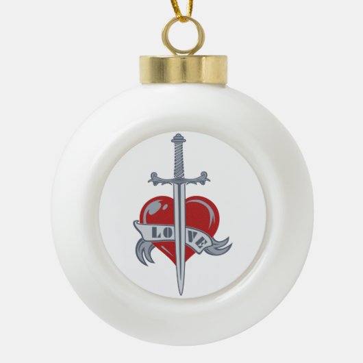 Love Sword Custom Kerstversiering Keramische Bal Ornament (Voorkant)