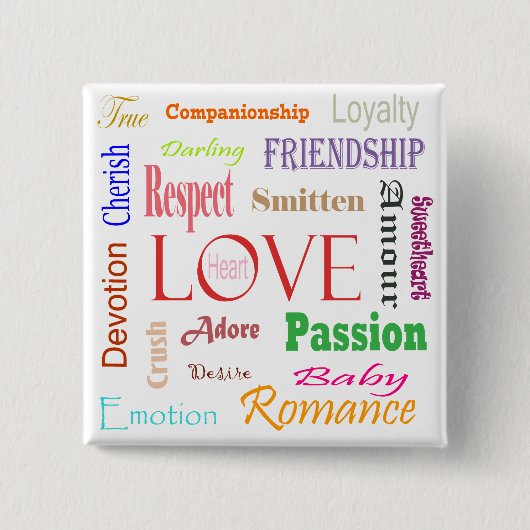Love Synonyms by Shirley Taylor Vierkante Button 5,1 Cm (Voorkant)