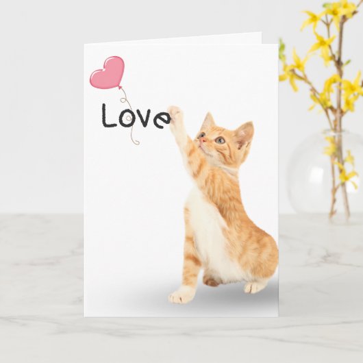 Love Tabby Cat with Heart Balloon Kaart (Gele Bloem)